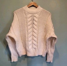 New Lulus Ivory Chunky Cableknit Oversized Boxy Sweater Sz S