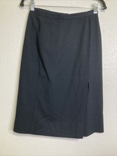 Vintage Jones New York Skirt Size 8 100 Wool Fully Lined Black Slit Midi A-Line