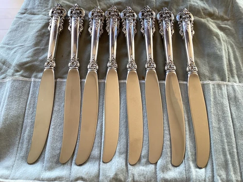 SET OF 8 WALLACE GRANDE BAROQUE 9 3/4" STERLING SILVER TRUE DINNER KNIVES KNIFE