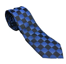 Blue & Black Checkerboard 100% Silk Mens Necktie *Pre-loved *CHECK DESCRIPTION