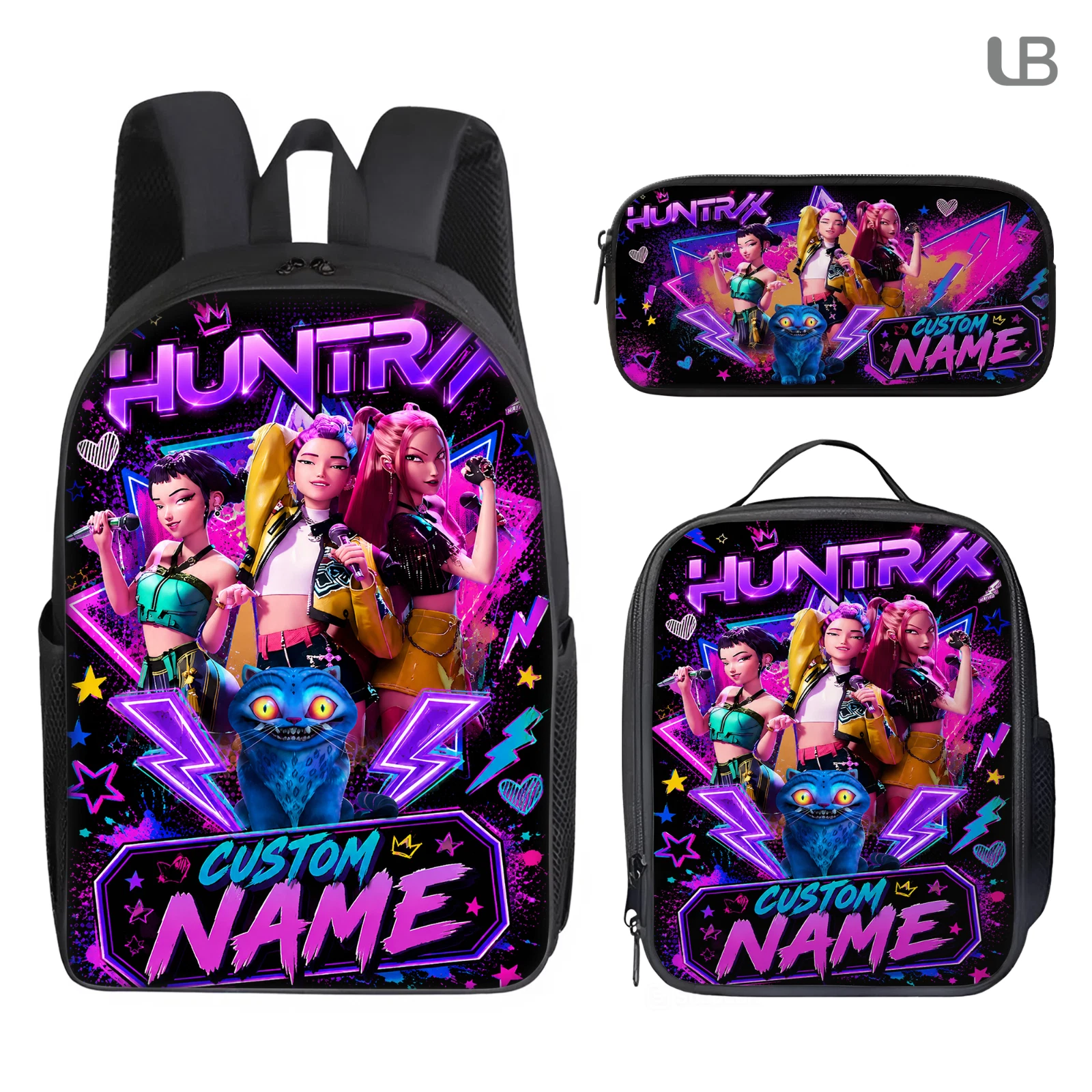 Personalized Neon Pop Warrior Backpack Set Lunch Bag Pencil Case Custom Name