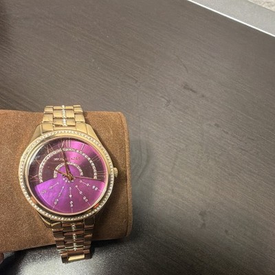 Michael Kors Women's MK6291 Gold Bracelet Watch Purple Dial Quartz 38mm 50m Box