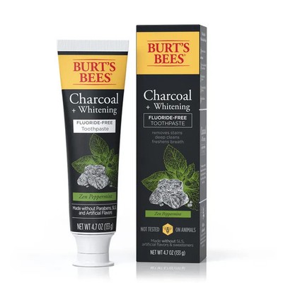 Burt's Bees Charcoal + Whitening Fluoride-Free Toothpaste Zen Peppermint 4.7 Oz