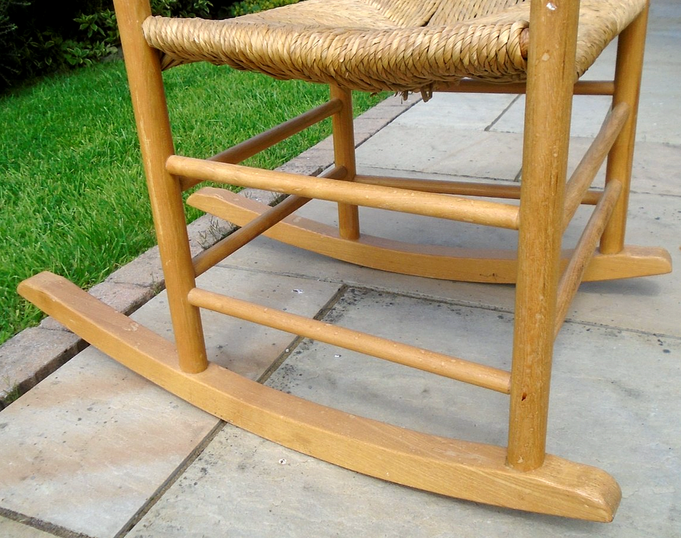 Pine High Ladder Back Rush Seat Rocking Chair Country Style Fireside ...