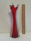 13" Murano Glass Sommerso Swung 3 Finger Red Vase    (X85)