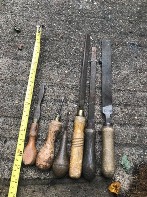 ORIGINAL RESTPOSTEN VINTAGE ZUFÄLLIG GEMISCHT HOLZGRIFF FEILEN WERKZEUGE VERSCHIEDENE GRÖßEN