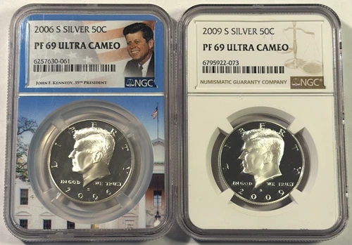 2006s & 2009s Kennedy Silver Proof Half Dollars PF69 Ultra Cameo NGC, Free Ship!