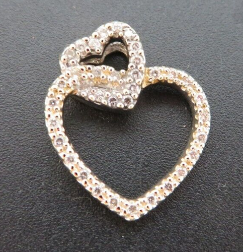 14K 2TON DOUBLE HERZ DIAMANT CLUSTER ANHÄNGER 0,30 tcw 2,59 Gramm (AI-2222) - Bild 4 von 14