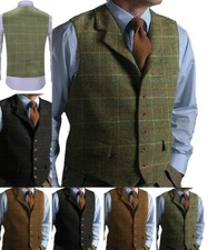 Herren Tweed Weste Herringbone Wolle Plaid Ho...