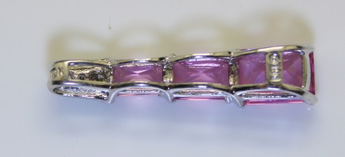 Precioso colgante de diamantes y hielo rosa corte esmeralda de 1,67 quilates de oro blanco de 10 quilates para dama - Imagen 4 de 4