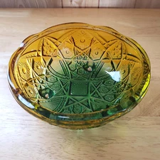 Jeannette Glass Fentec Footed Bowl #788 Orange Green MCM 7" Scalloped - Vintage