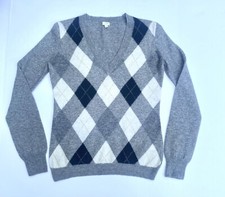 Womens J.CREW Preppy Argyle V-Neck SWEATER Size Small