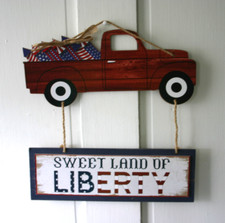 Patriotic 15" Truck Liberty Red White  Blue July 4th Independence Hanging Sign