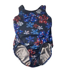 GK Gymnastic Leotard Red White Blue Stars Flowers Girls No Tag