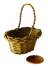 Beautiful Miniature Woven Basket for Dolls or Mini Scenes Brown Reed 2"x7/8"