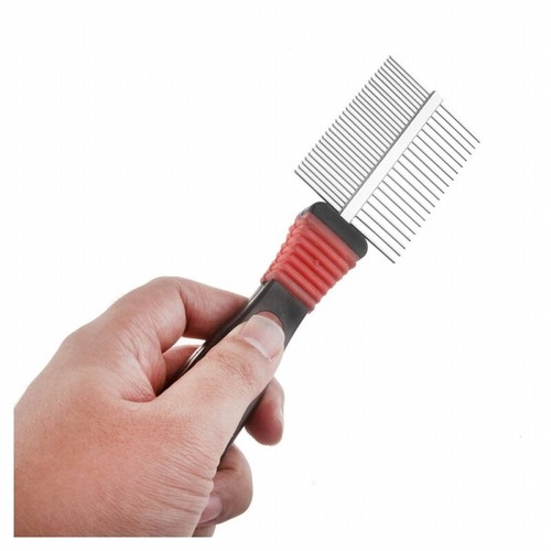 PET PUPPY DOG CAT METAL DOUBLE ROW TEETH BRUSH GROOMING HAIR COMB FUR RAKE - Picture 11 of 13