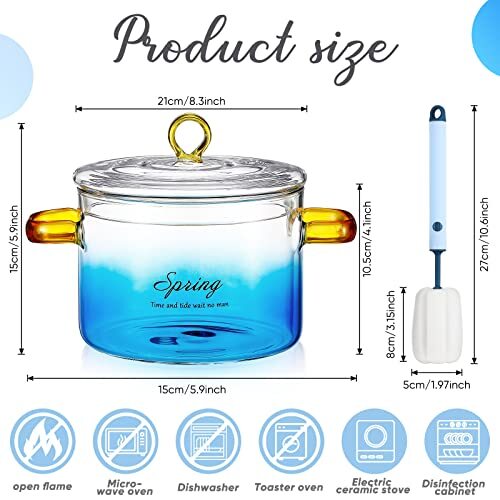 Glass Pots for Cooking on Stove 50.72 oz Borosilicate Glass Saucepan