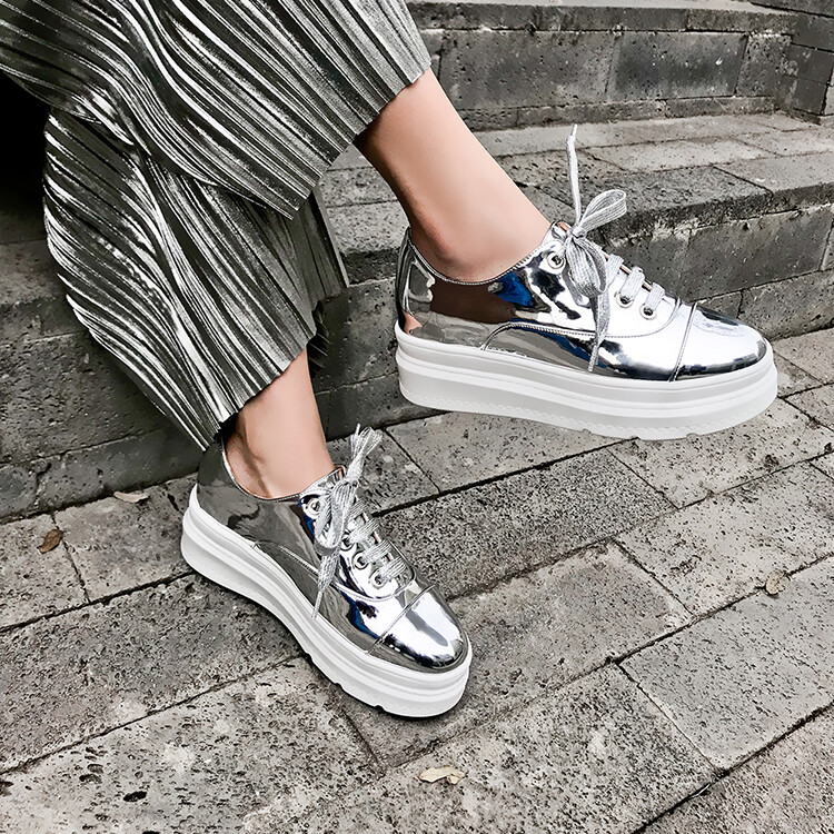 Women Shiny Shiny Shiny Patent Leather Lace Up Platform Casual Creepers Sports shoes Ske15 469ee9 Women Shiny Shiny Shiny Patent Leather Lace Up Platform Casual Creepers Sports shoes Ske15 469ee9