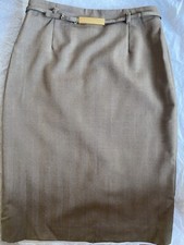 Laurel by Escada Cashmere and Wool mic brown beige herringbone belted skirt UK8