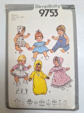Doll Clothing S 13" 14" Simplicity 9753 Sewing Pattern NO HAT Cut VTG Wardrobe