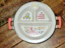 Vintage EXCELLO Hot Water BABY Feeding Dish 3 Compartment Miss Muffet