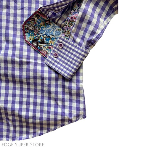 Robert Graham Purple White Plaid Checks Paisley Button Down Dress Shirt Medium - Picture 2 of 5
