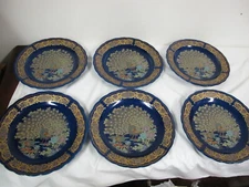 Moroccan Taous Blue Gold COBALT PEACOCK 9 3/4"  PLATES (6)  CHINA 
