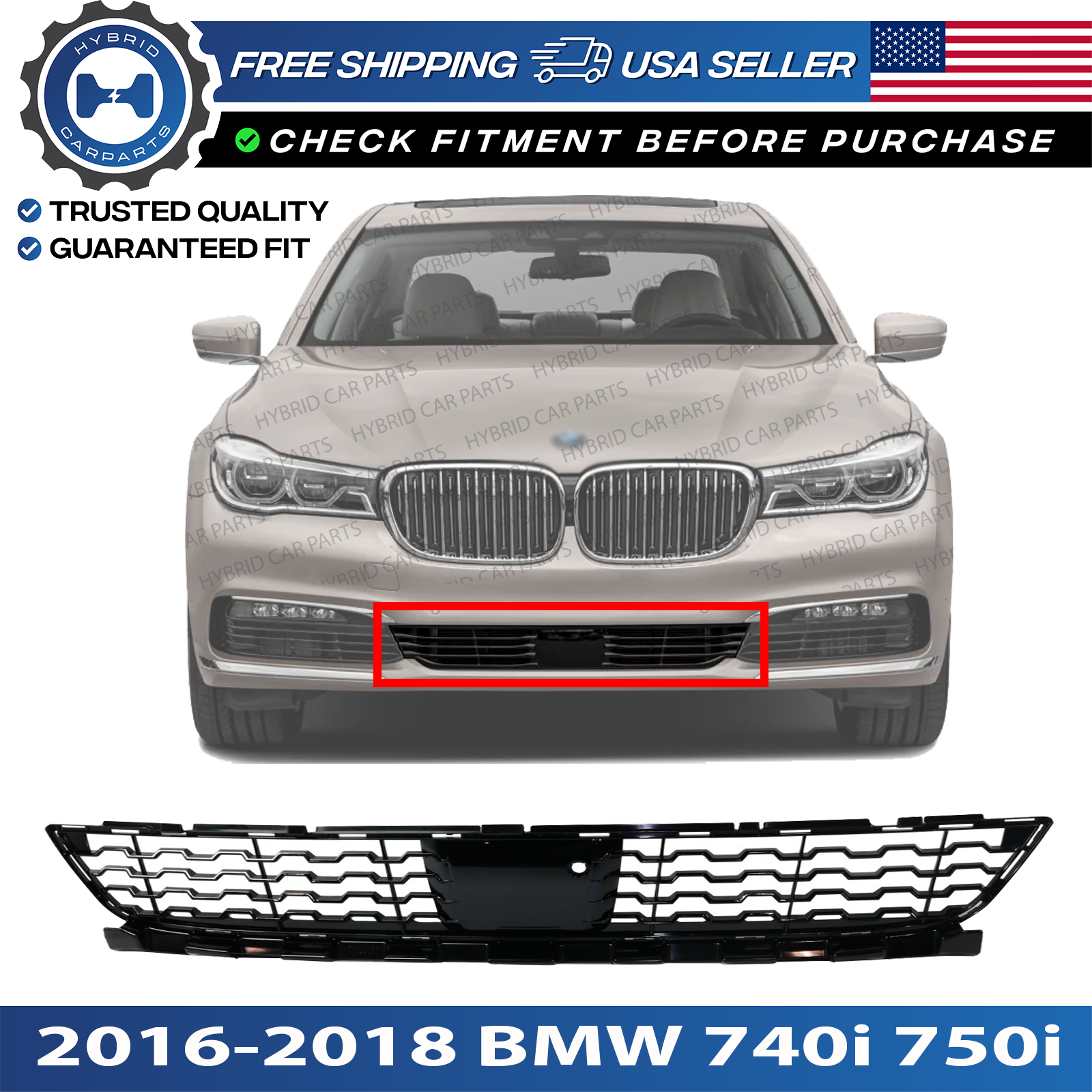 New Front Bumper Grille Plastic Primed For 2016-2018 BMW 740i 750i ...