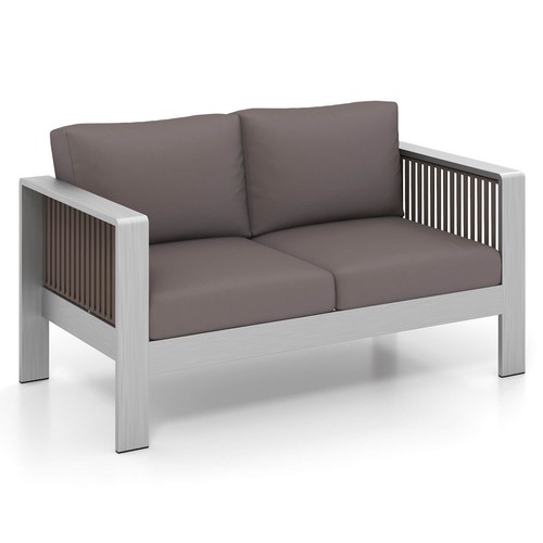 Patio Aluminum Loveseat Sofa Outdoor Furniture w/ Thick Back & Seat Cushions