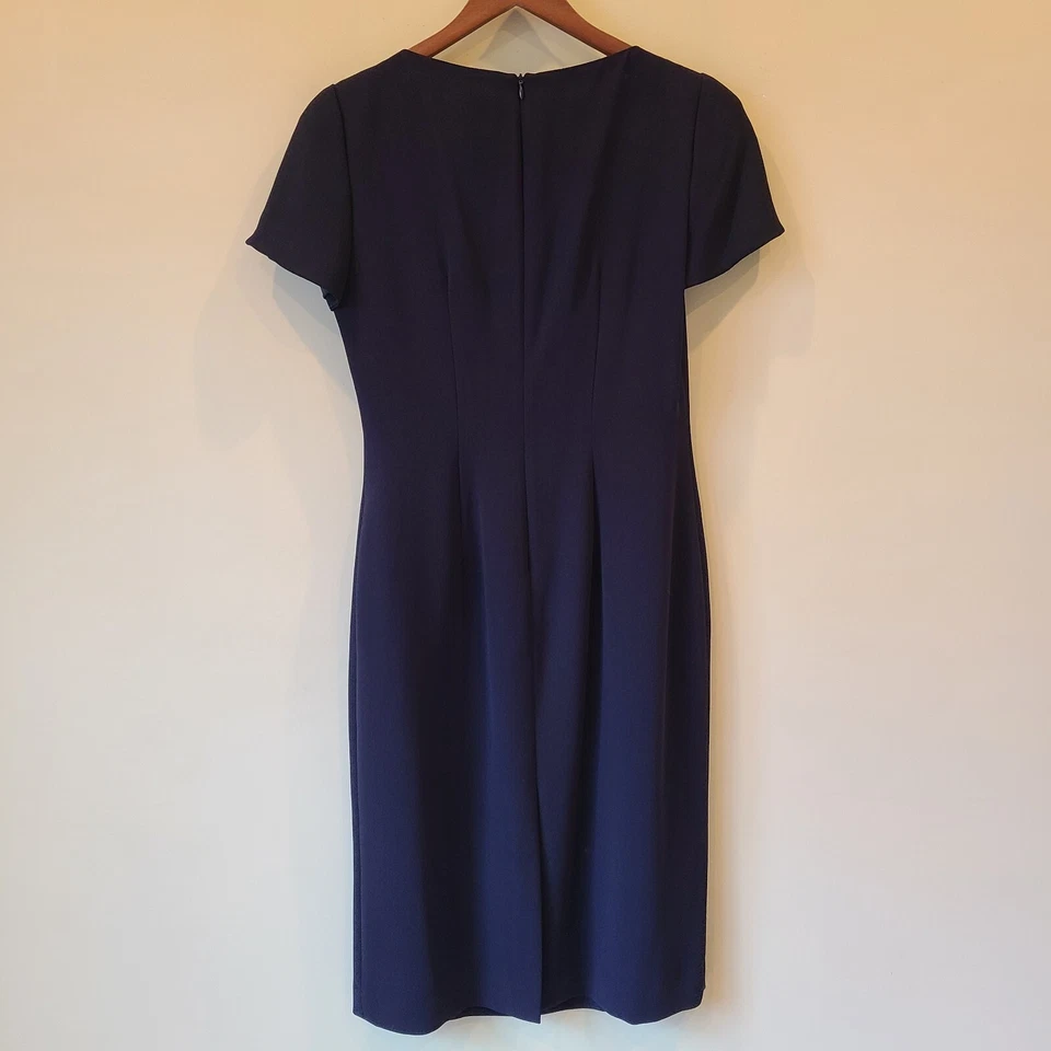 Vestido justo feminino vintage Saks Fifth Avenue azul marinho tamanho 10 gola quadrada carreira - Imagem 2 de 4