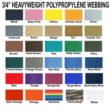 3/4 Inch Polypropylene Webbing Heavy Weight 3/4" Strap 10 Yards