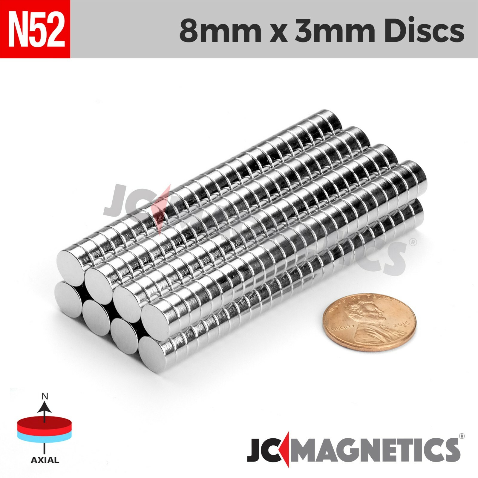 8mm x 3mm 5/16x1/8" N52 Rare Earth Neodymium Magnet Disc 8x3mm