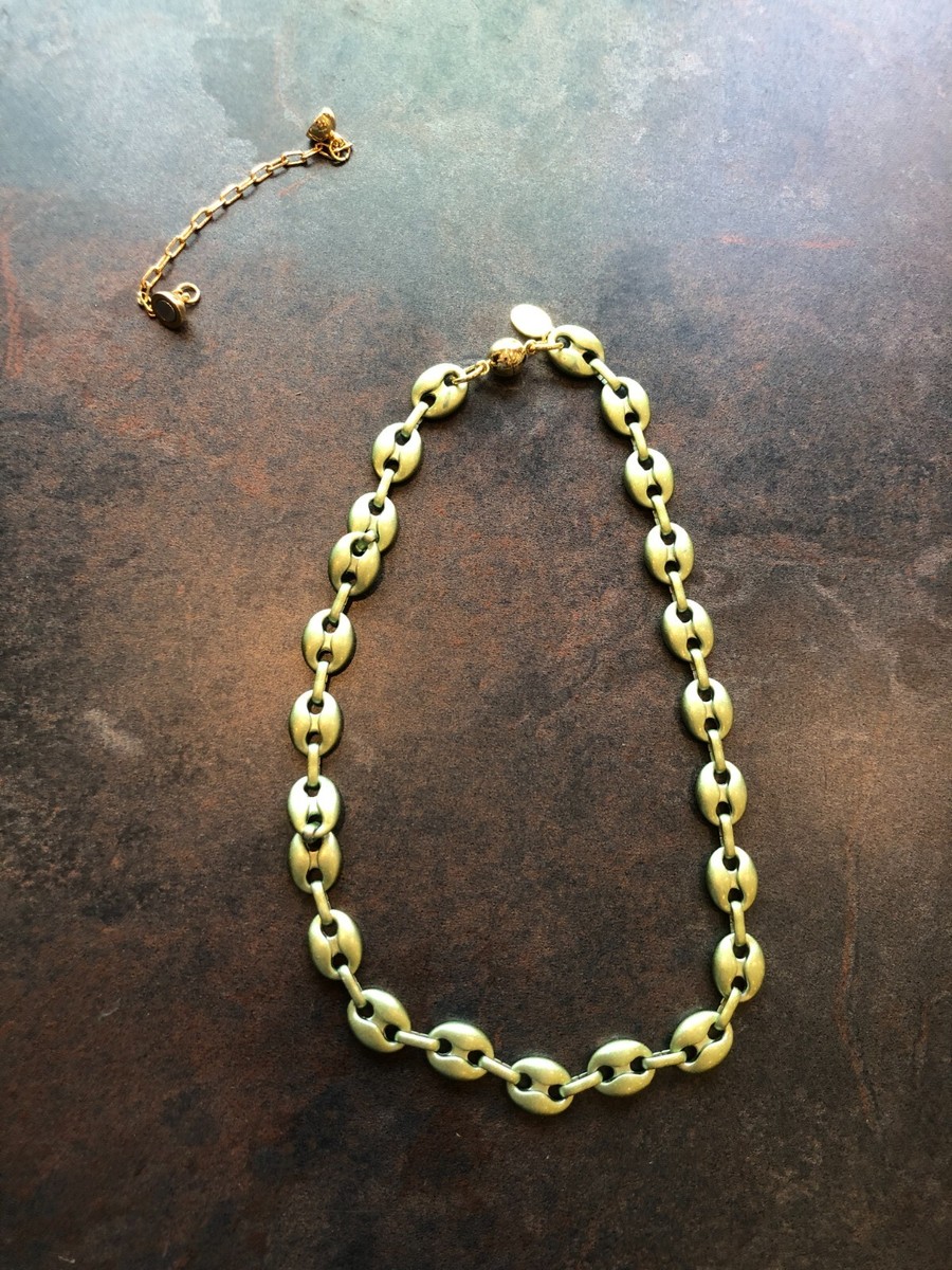 Necklace Designer Melania Clara Matte Green Link Chain Choker 18
