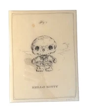 Signed Hello Kitty Skeleton Art Wood Panel By Michael Paulus Cartoon Anatomy LE