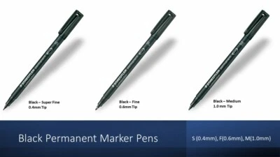 Staedtler Lumocolor Black Permanent Marker Pens Waterproof - M, Fine, Super fine