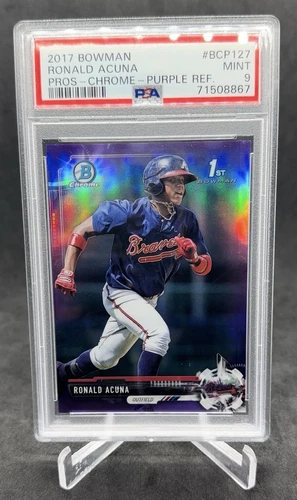 2017 Bowman Chrome RONALD ACUNA JR /250 Purple 1st Rookie RC #BCP127 PSA 9
