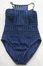 Kenneth Cole New York Tough Luxe Textured High Neck 1pc Swimsuit Sz L Midnight