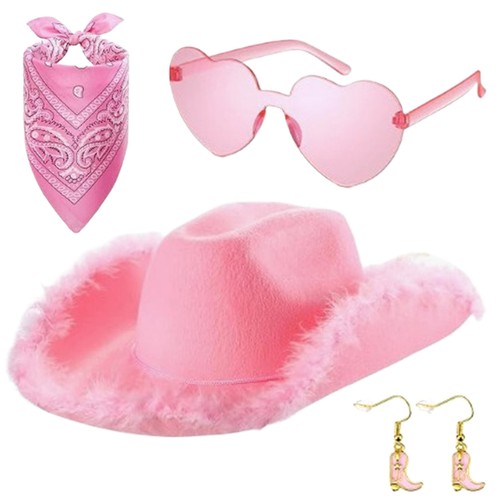 Set Of 4 Pink Cowgirl Hat Women Adults Cute Felt Cowboy Costume Cowgirl Hat - Picture 4 of 11