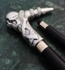 Nautical nickel Finish skull Handle Vintage Style Black wooden Walking Stick