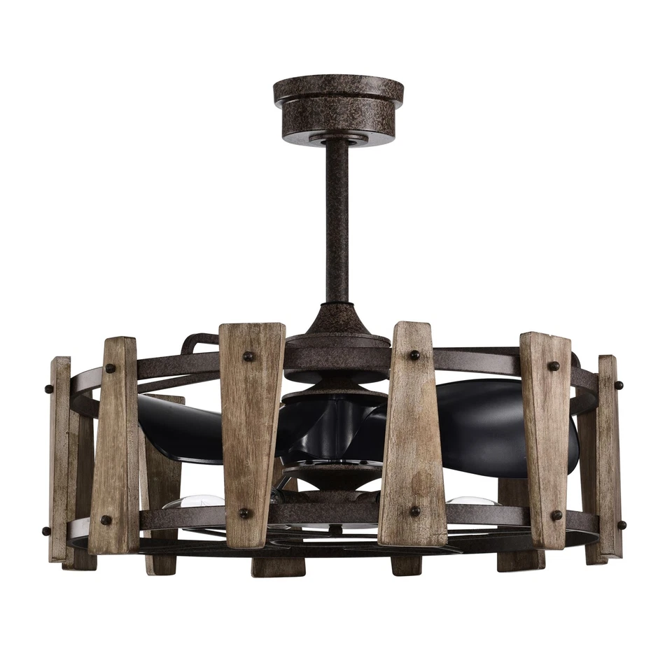 Woody 25 Inch Imitatioon Wood Grain Farmhouse Fandelier with Remote - Image 3 of 4