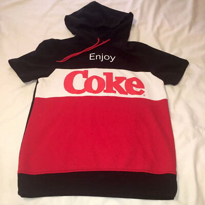 Coca Cola Hoodie Adult Small Black Red Enjoy Coke Short Sleeve Hooded  Pullover