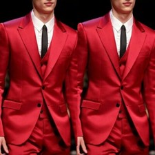 Fashion Red Men's Suits Wedding Groom Tuxedos Party Blazers 3 Pcs Man Outfits