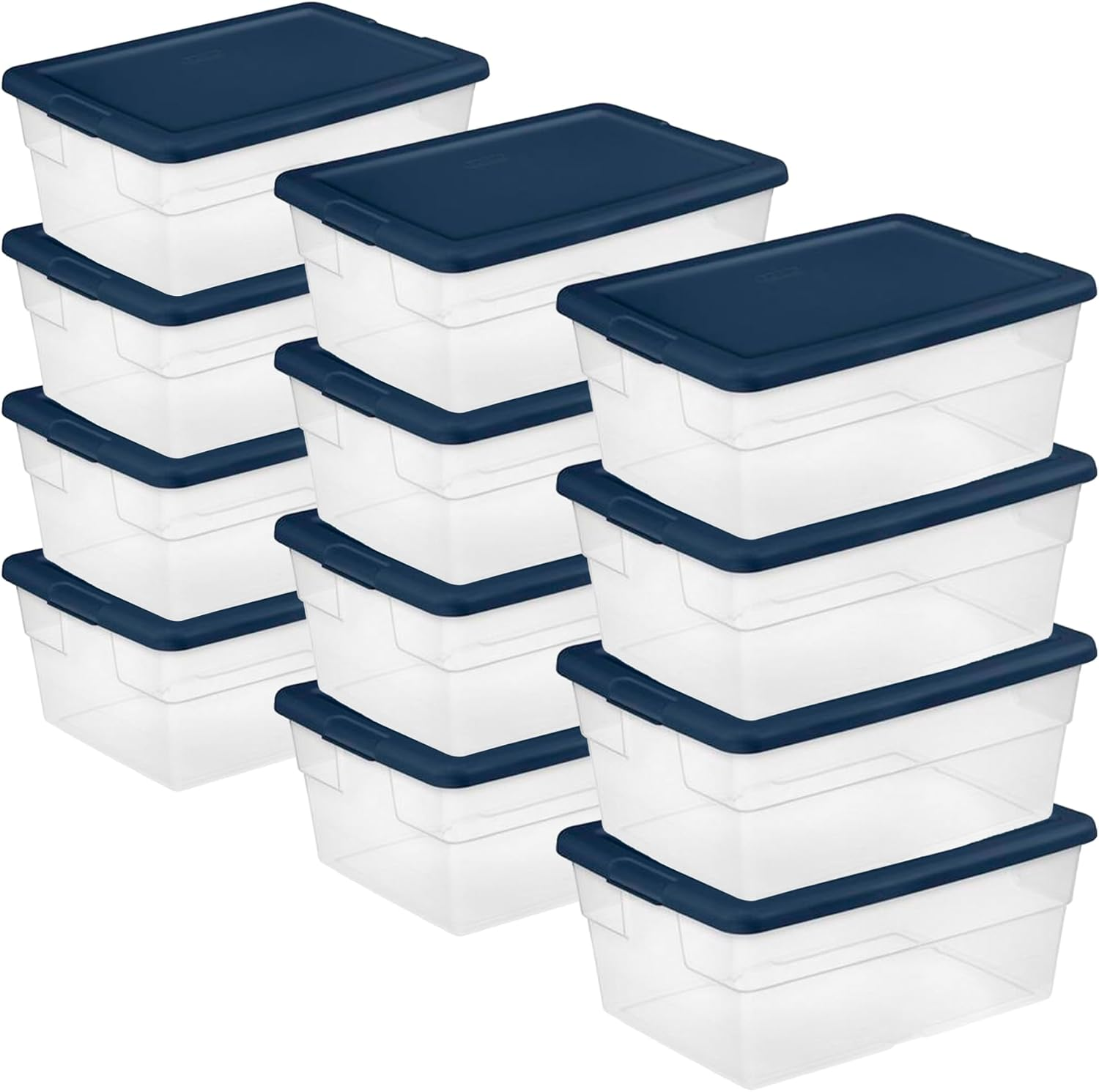 Stackable 16 Quart Clear Storage Box with Blue Lid and Handles for Home Organization