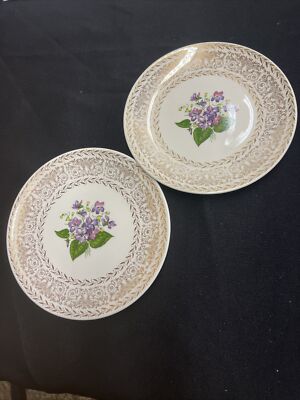 Cunningham & Pickett Spring Violet 6 1/4in Dessert Plate 22 Kt Gold Filigree