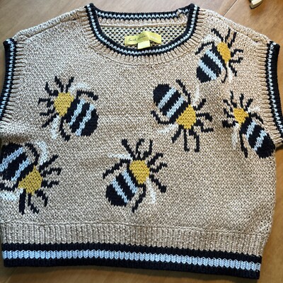 28 ANTHROPOLOGIE MAEVE SARAH GORDON XS Bee Cropped Sweater Vest