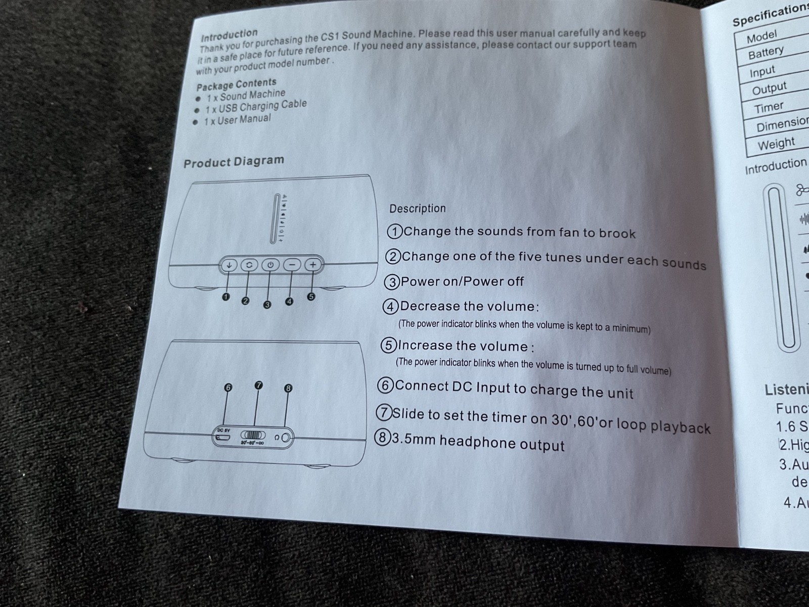 CS1 White Noise Machine Sleep Sound Machine Timer Sleep/Relax Therapy