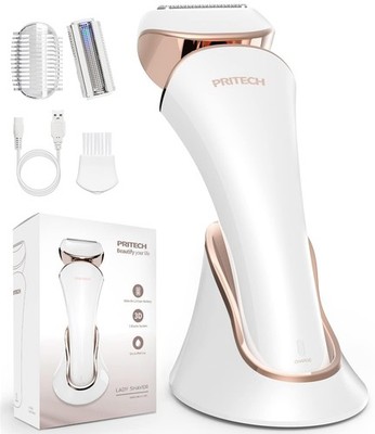 PRITECH Electric Razor for Women - Rechargeable Shaver Medium, Gold+white 