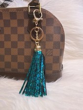 Bling Tassel bag Charm keychain Keyring fob Teal Gold Tassel purse new Gift