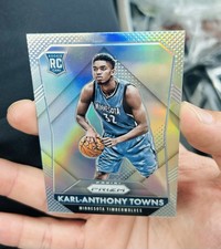 2015-16 KARL ANTHONY TOWNS SILVER PRIZM ROOKIE CARD RC #328 PANINI REFRACTOR. rookie card picture