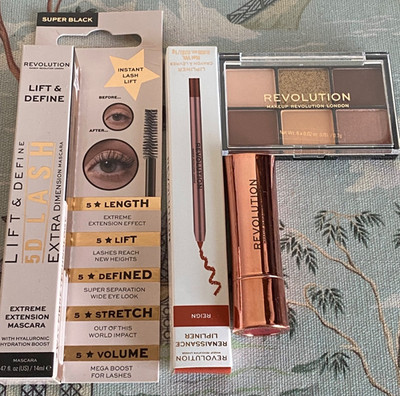 Revolution MakeUp Mascara, Lipliner, Lippenstift, Lidschatten Palette VERSIEGELT UVP 21£